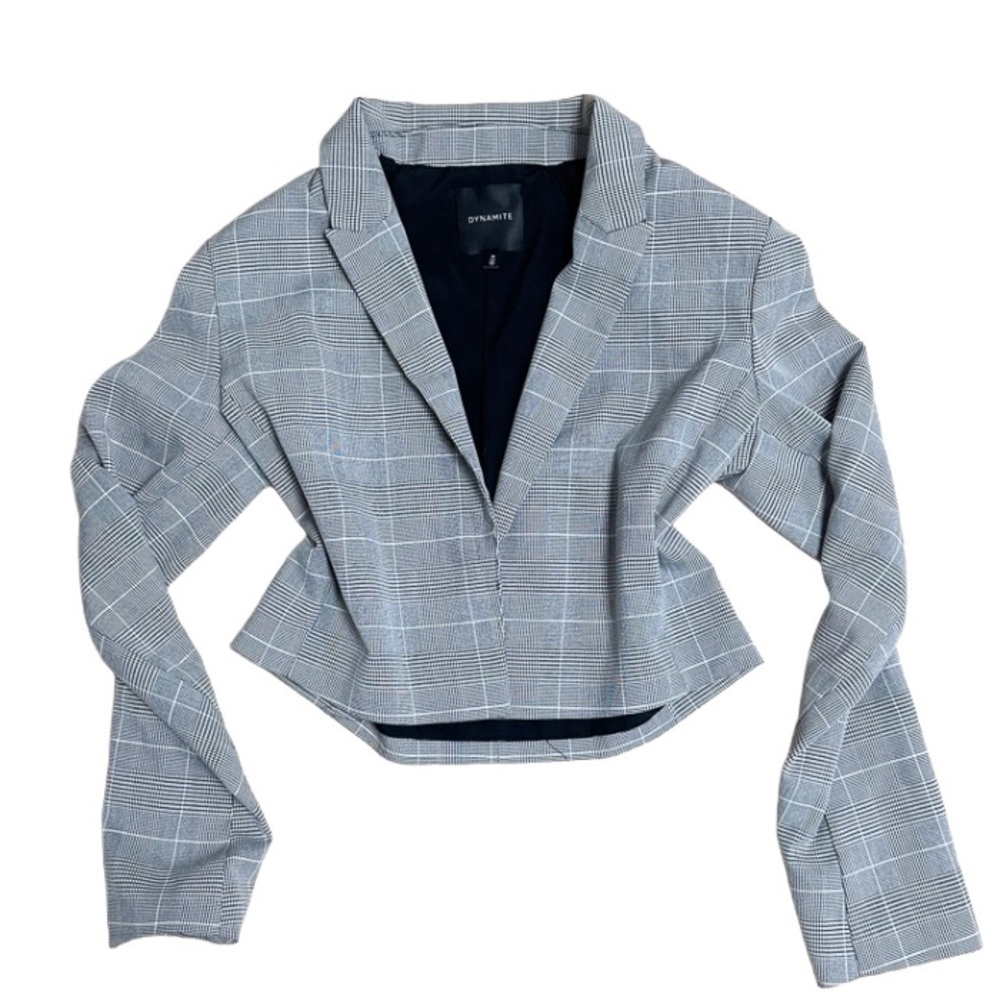 Dynamite Cropped Plaid Blazer – Grey Glen Check